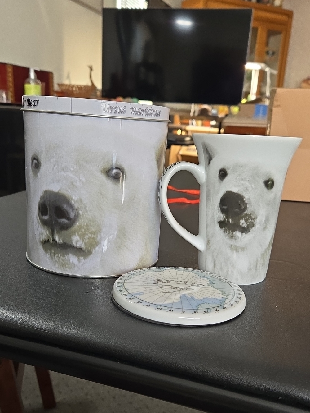 Polar Bear Ceramic Mug, Tin and Coaster Set